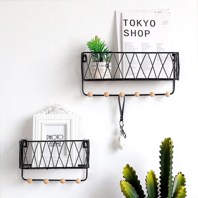 Hangende plank met haken, LOFT stijl, zwart, 25,5 cm