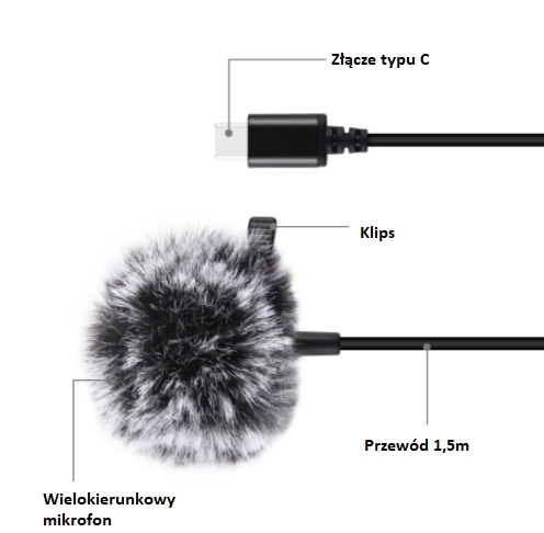 Dasspeldmicrofoon met USB‑C‑aansluiting Puluz