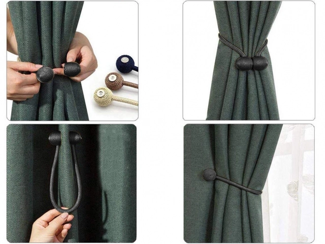 Decoratieve magnetische clips voor gordijnen – zwart