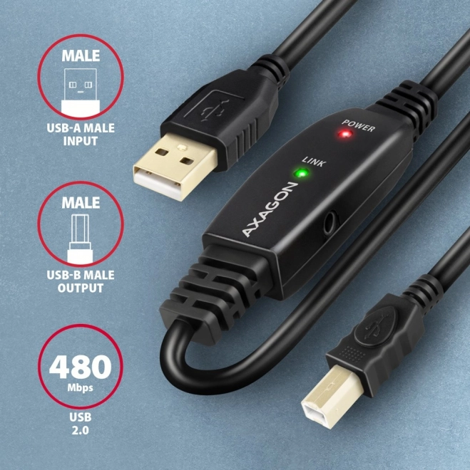 ADR-215B USB 2.0 A-M -> B-M actieve verbindingskabel/versterker 15 m