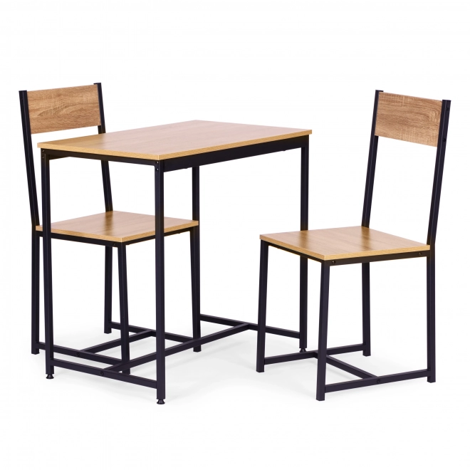 Set meubels: tafel en 2 stoelen van metaal en MDF