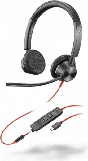 Koptelefoon Poly Blackwire 3325 MS met USB‑C, USB‑A adapter en 3,5mm connector