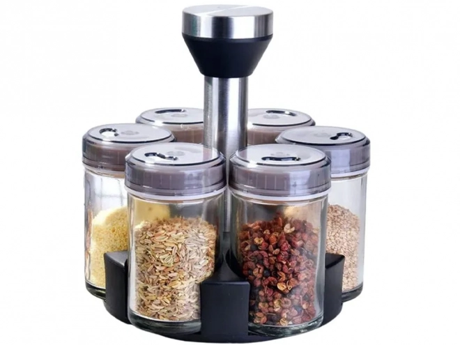 Draaiende specerijenorganizer met glazen potten