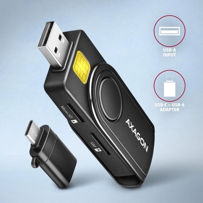 Zakkenkaartlezer AXAGON voor ID, SD, microSD en SIM kaarten met USB