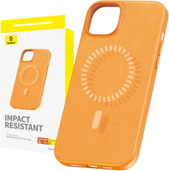 Magnetische hoes BASEUS Fauxther voor iPhone 15 Pro Max, oranje
