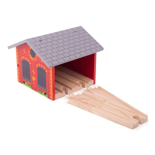 Houten depot voor twee treinstellen Bigjigs Rail