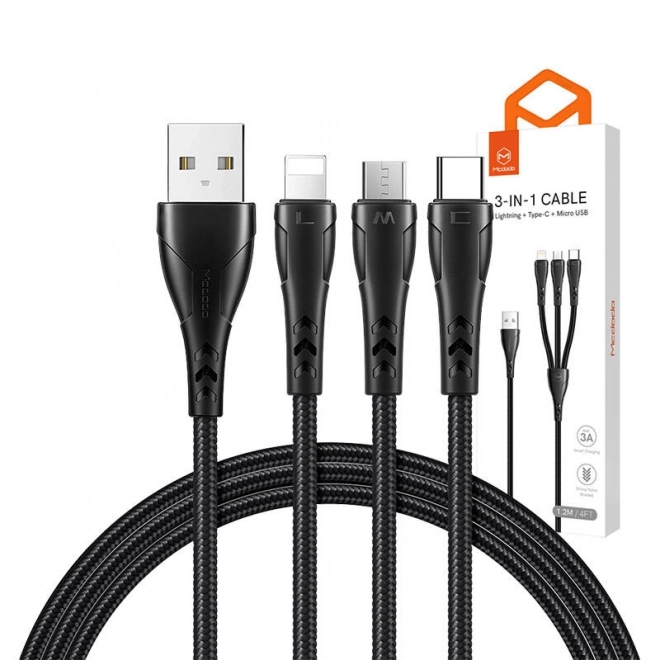 Kabel 3in1 USB naar USB-C / Lightning / Micro USB, Mcdodo CA-6960, 1,2 m (zwart)