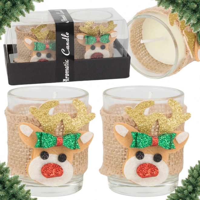 Geurkaarsen in glas met rendiermotief, set van 2 stuks