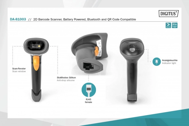 Draadloze Bluetooth barcodelezer 1D en 2D met QR-codes en standaard