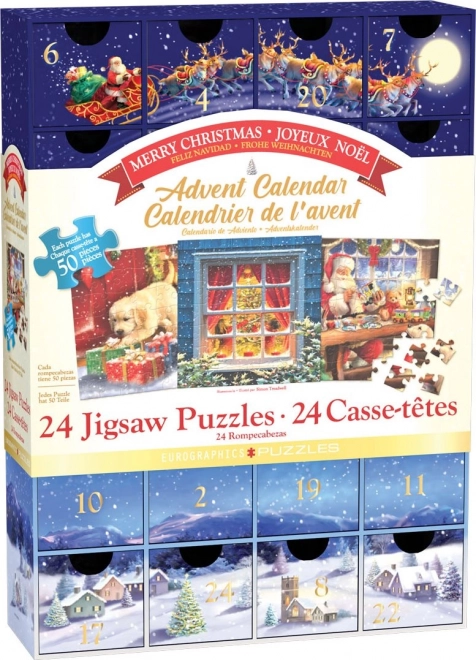 Adventskalender met Puzzel Eurographics 24 x 50 Stuks – Vrolijk Kerstfeest