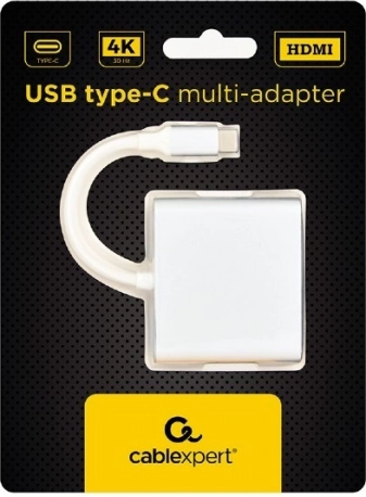 Zilveren USB‑C‑adapter met USB‑A 3.0 en HDMI