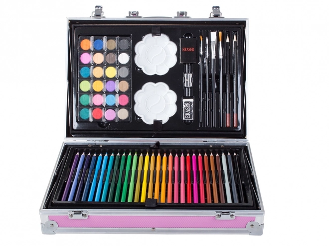 Creatieve roze kunstset 145 stuks in koffer