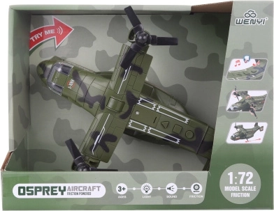 Militair vliegtuig op batterijen met licht en geluid