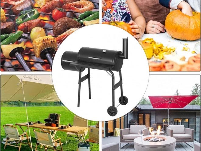 Tuinbarbecue op houtskool met rookoven en wielen