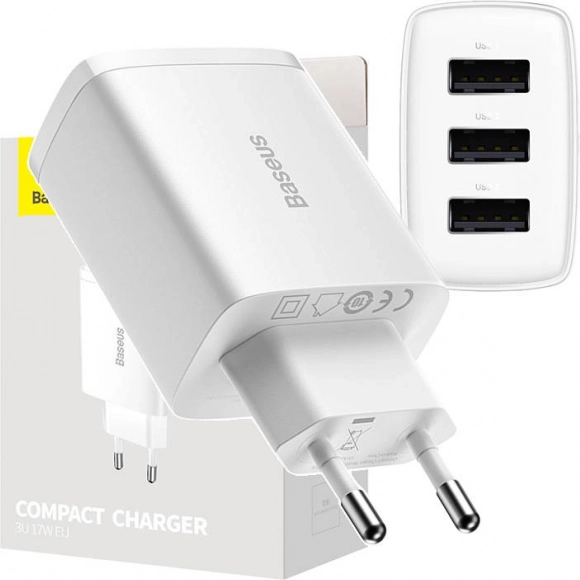 Netlader BASEUS 17 W, 3× USB, wit