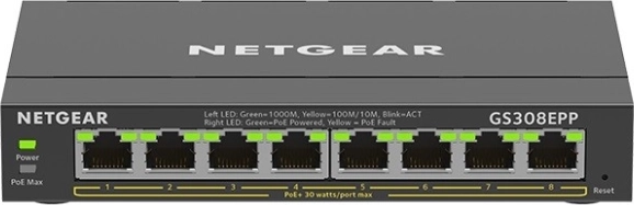 8-poorts gigabit PoE+ switch Netgear GS308EPP (123 W)