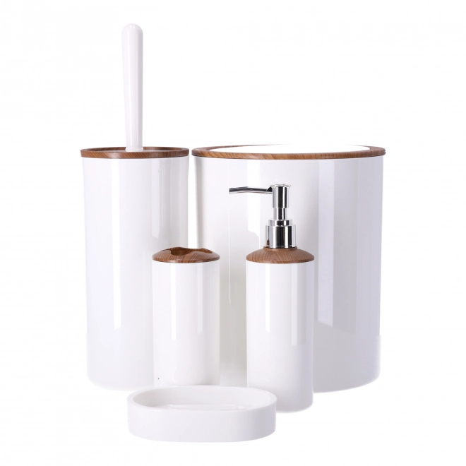 Set van 5 badkameraccessoires BERRETTI, wit + hout