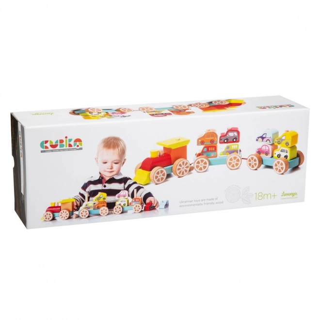 Trein met auto's houten puzzel