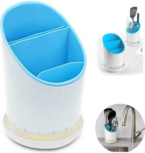 Organizer voor keukengerei met afdruiprek blauw