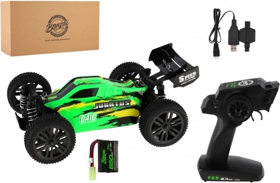 Avtomobil RC Buggy Bonzai Jubatus terrein 30cm plastic 2,4GHz op batterijen + 2x extra pakket in doos 40x14x21 – Zelené