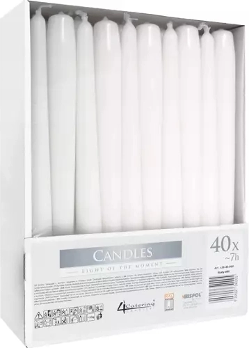 Witte kegelkaarsen, set van 40 stuks