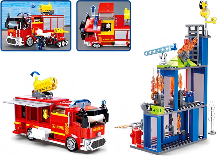 Actieve brandweerwagen met waterkanon