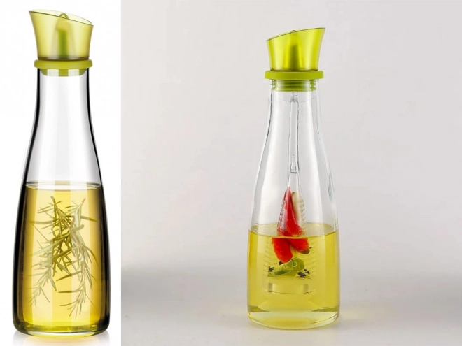 Glazen fles voor olie en azijn met kruidenverdeler