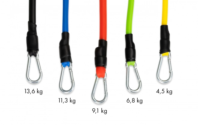 Set van 5 weerstandsbanden voor fitness met handgrepen