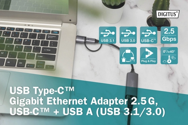 Digitus USB-C naar USB-A adapter naar RJ45 2.5 Gigabit Ethernet