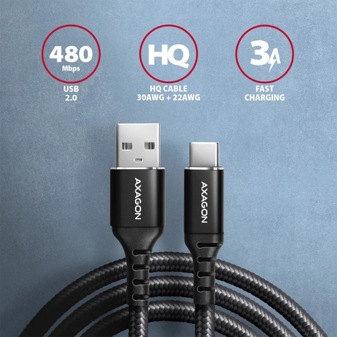 USB-kabel Axagon USB-C naar USB-A, 1m, zwart