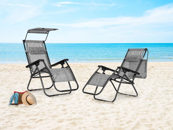 Opvouwbare verstelbare tuin-/strandstoel met zonnescherm grijs