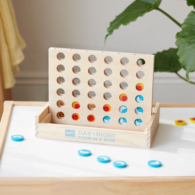 Houten spel Vier op een rij dag en nacht