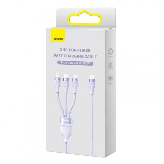 Multifunctionele opladerkabel Baseus met USB-C, Micro USB en Lightning connectoren, 100W, 1,5 m