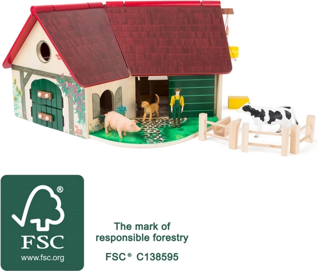 Kleine houten boerderij met dieren