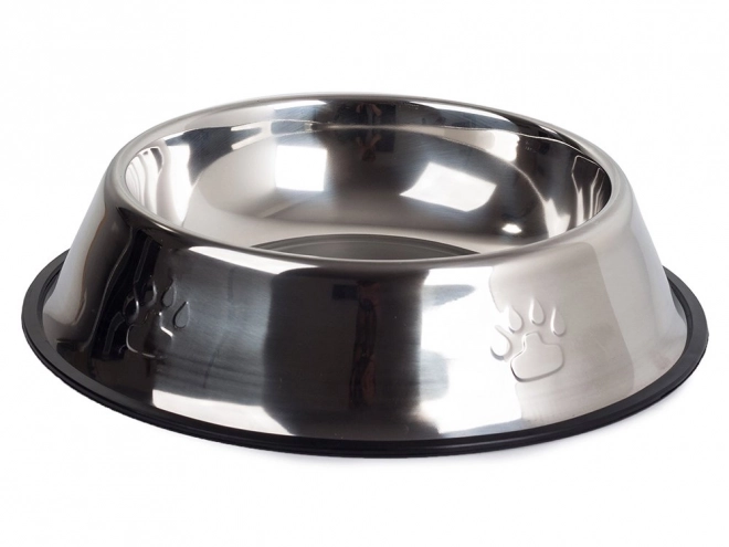 Metalen kom voor honden en katten met zilveren afwerking en rubberen onderzijde 1,3 l
