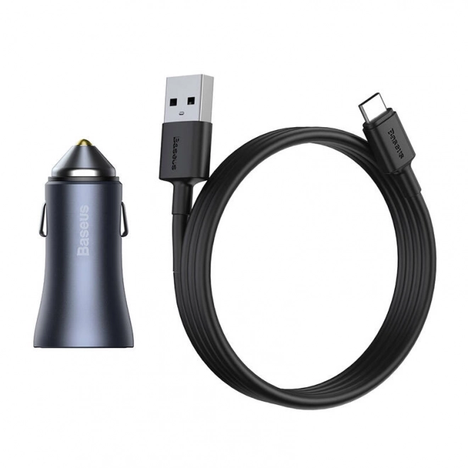 Baseus autolader met dubbele USB en USB-C kabel