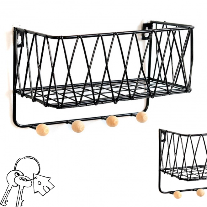 Hangende plank met haken, LOFT stijl, zwart, 25,5 cm