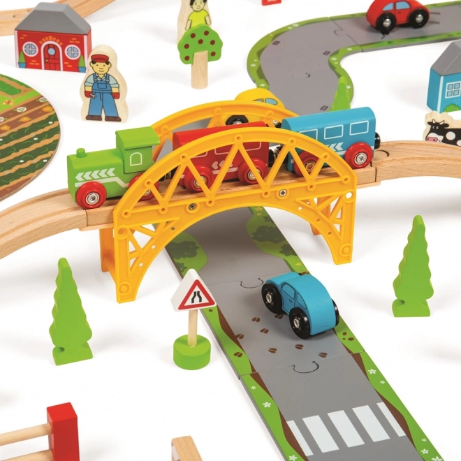 Bigjigs Rail Houten Treinbaan met Plattelandsweg 80 stuks