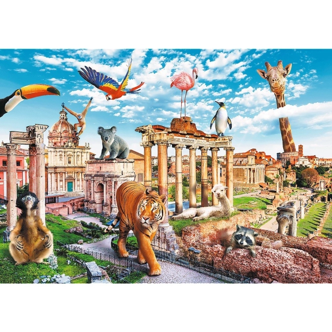 Vrolijk motief van Rome vol dieren