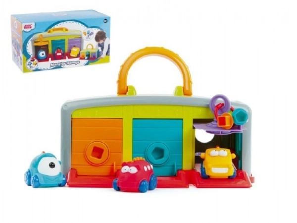 Garage voor autootjes met drie auto's en accessoires