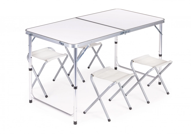 Toeristische tafel, opvouwbare tafel, set van 4 stoelen Wit