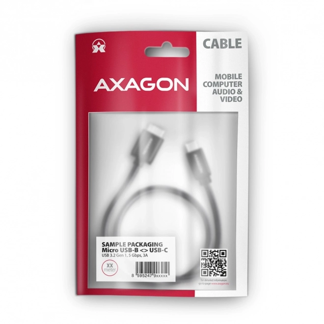 Kabel Micro-B USB naar USB-C 3.2 Gen 1 1m 3A ALU PVC