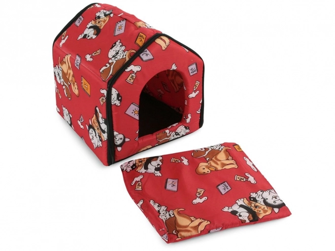 Rode textiele hut voor kleine huisdieren met kussen