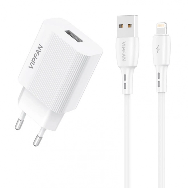 Netlader VFAN E01, 1x USB, 2,4A + Lightning-kabel (wit)