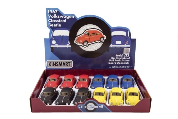 Auto Kinsmart VW Klassieke Kever metaal/kunststof 13cm met terugtrekmechanisme 4 kleuren 12st in doos