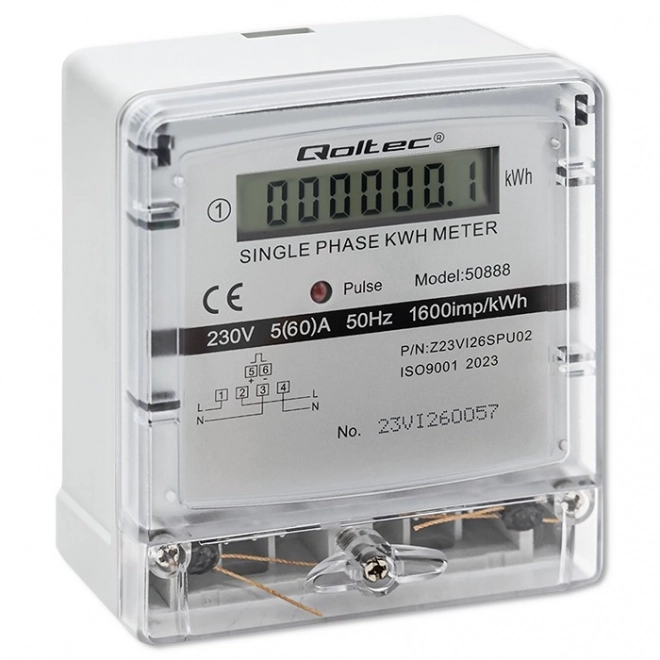 Enfasige elektriciteitsmeter Qoltec 230V met LCD-scherm
