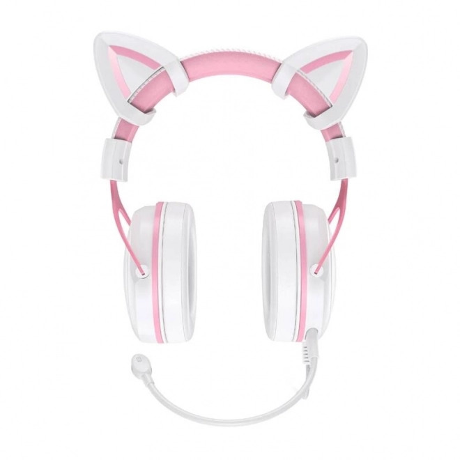 Gaming koptelefoon Onikuma X10 wit en roze met kattenoren