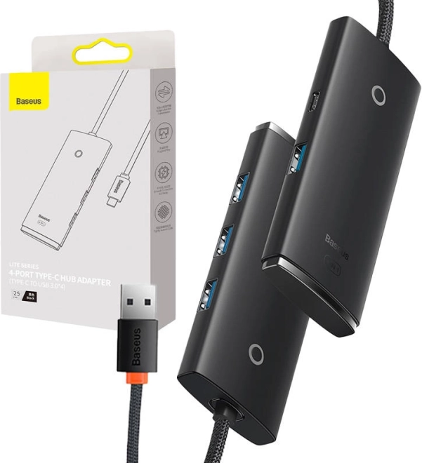 USB-C adapter Baseus OS-Lite met 4 USB-poorten 25 cm zwart