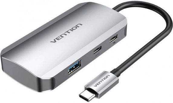 Vention USB‑C-dock met 3× USB 3.0 en PD 100 W, 0,15 m, grijs