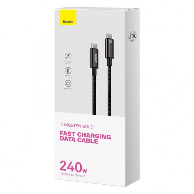 Kabel USB-C naar USB-C Baseus Tungsten Gold 240W 1 m (zwart)